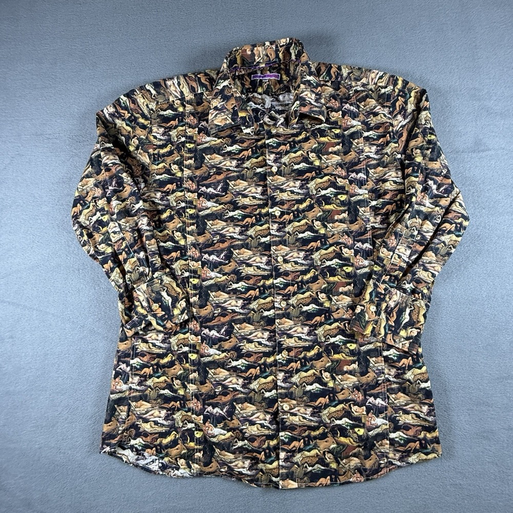 Coton Doux Shirt‎ Men's 42 16 1/2  Button Up Cotton All Over Naked Print Medium